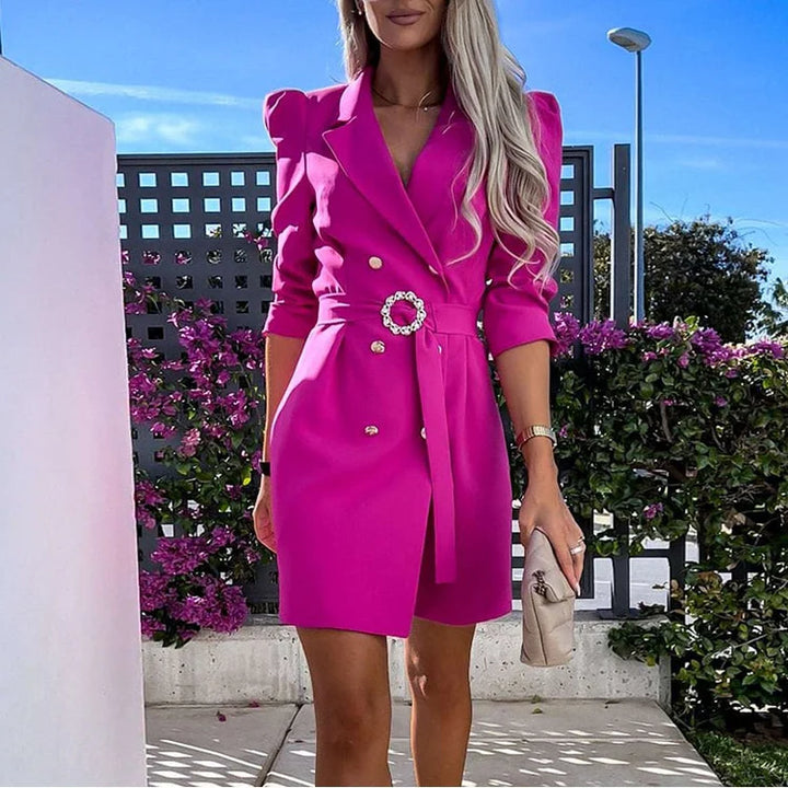 Women's Blazer Dress with Buckle Belt & Double Breasted | Formal