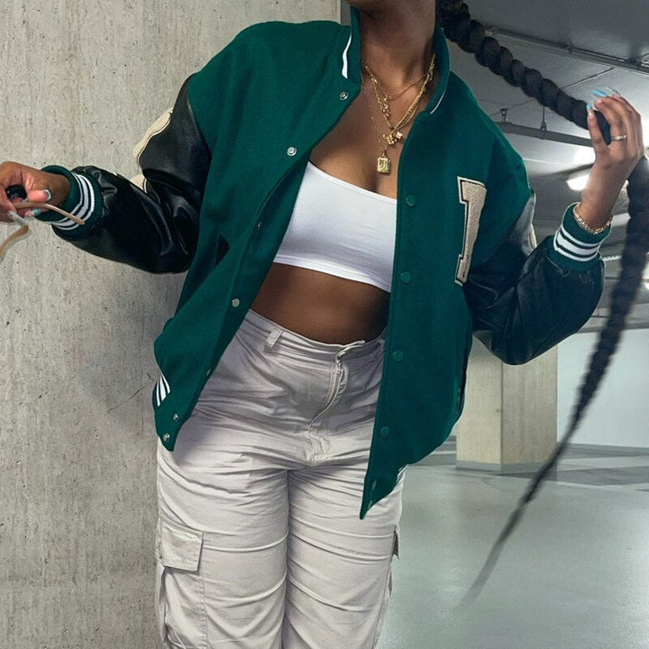 Women's Bomber Jacket Varsity Patch | Oversized