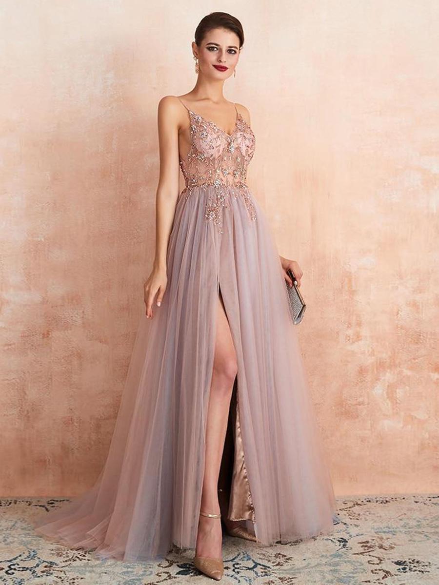 Women's Bridesmaid Dress Embellished Bodice Slit | Maxi