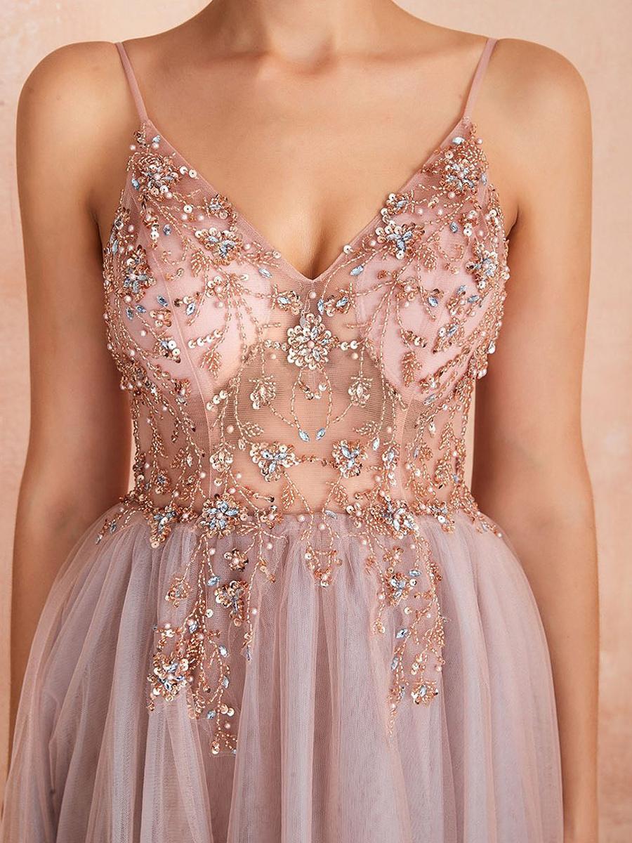 Women's Bridesmaid Dress Embellished Bodice Slit | Maxi