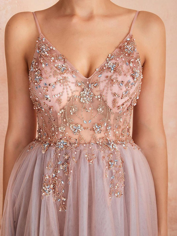 Women's Bridesmaid Dress Embellished Bodice Slit | Maxi