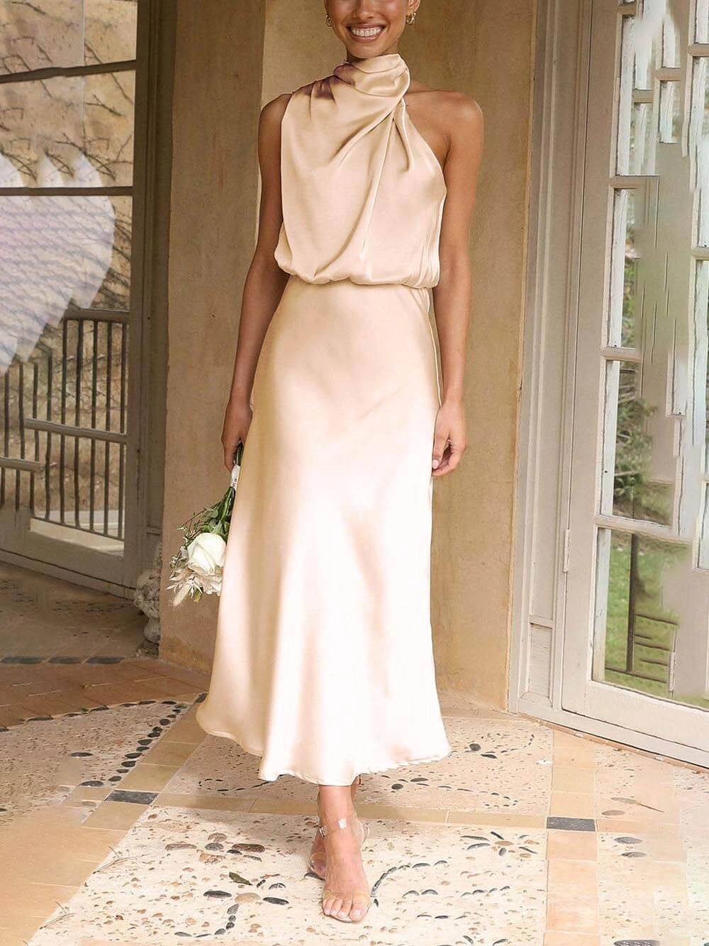 Women’s Bridesmaid Dress Halter Neck | Midi
