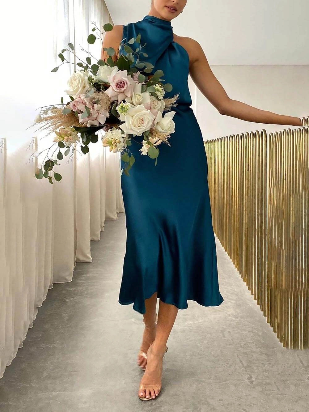 Women’s Bridesmaid Dress Halter Neck | Midi