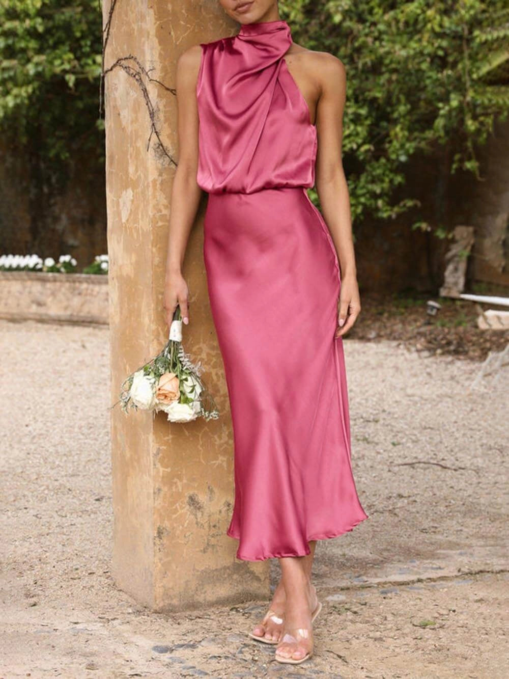Women’s Bridesmaid Dress Halter Neck | Midi