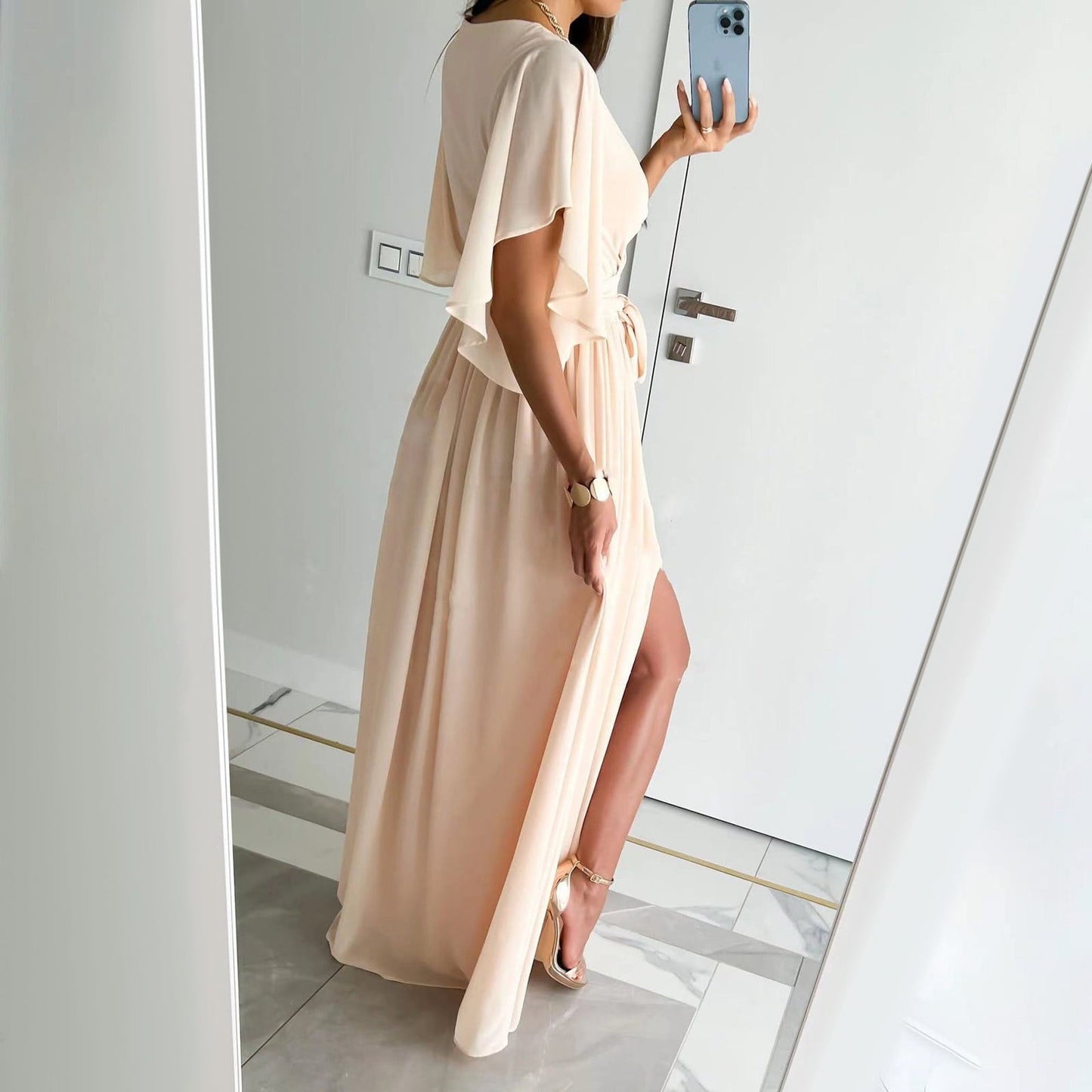 Women's Bridesmaid Dress Wrap Flutter Sleeve Maxi | Formal