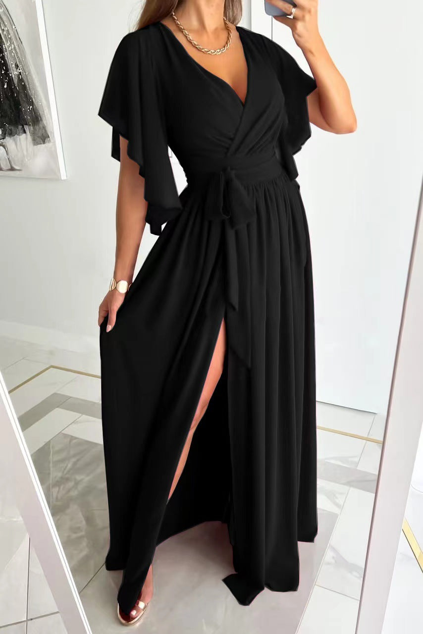 Women's Bridesmaid Dress Wrap Flutter Sleeve Maxi | Formal