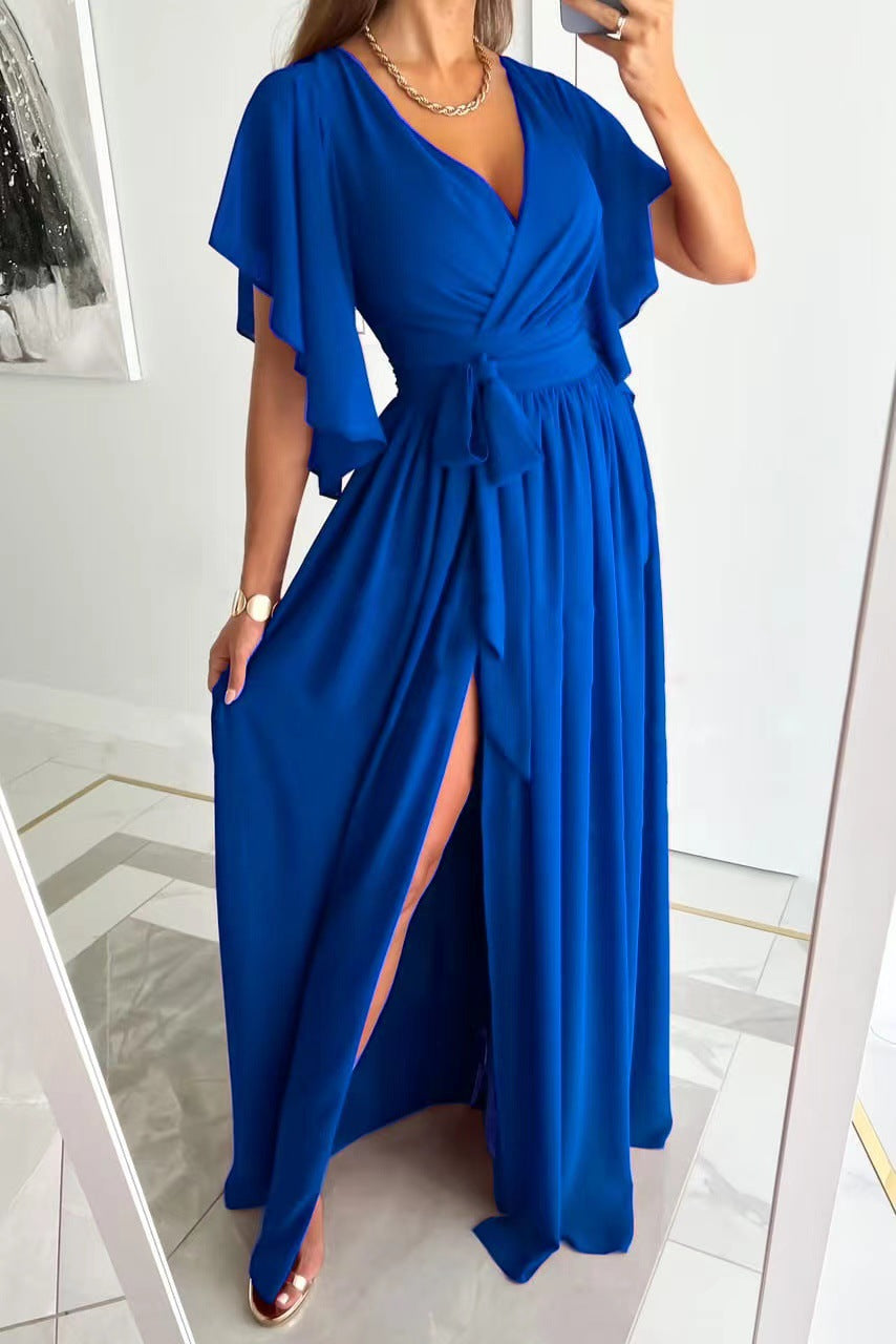 Women's Bridesmaid Dress Wrap Flutter Sleeve Maxi | Formal