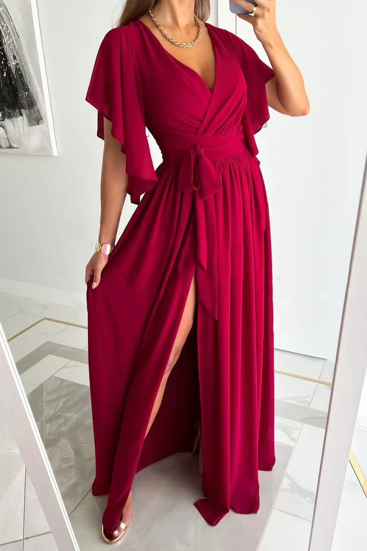 Women's Bridesmaid Dress Wrap Flutter Sleeve Maxi | Formal