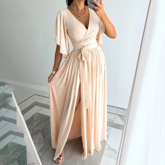 Women's Bridesmaid Dress Wrap Flutter Sleeve Maxi | Formal