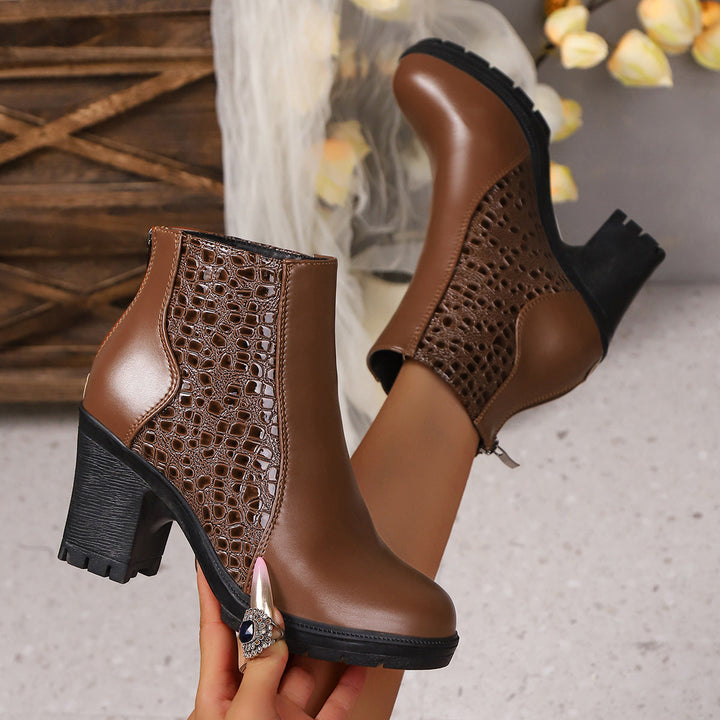 Women's Brown Boots Ankle Block Heel | High