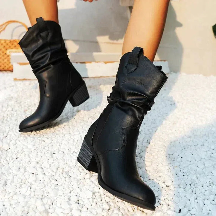 Women's Brown Boots Slouchy Block Heel | Slip On