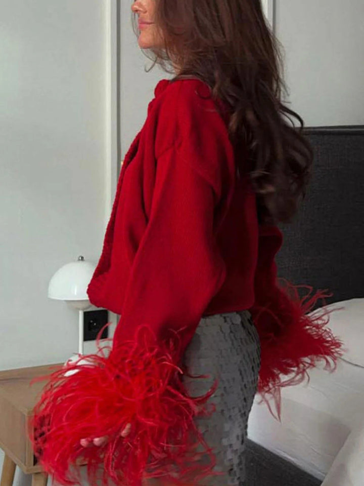 Women's Cardigan Knit Button Up Feather Cuffs | Party