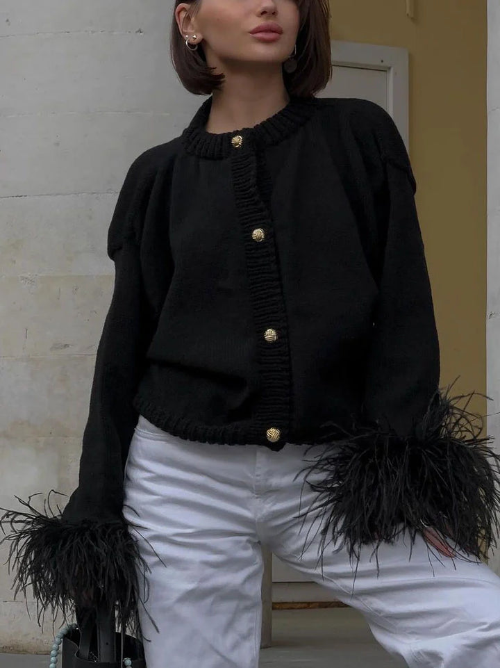 Women's Cardigan Knit Button Up Feather Cuffs | Party