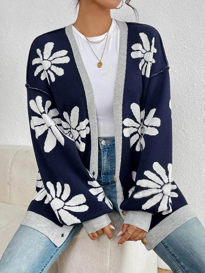 Women's Cardigan Oversized Knit Floral Print | Casual