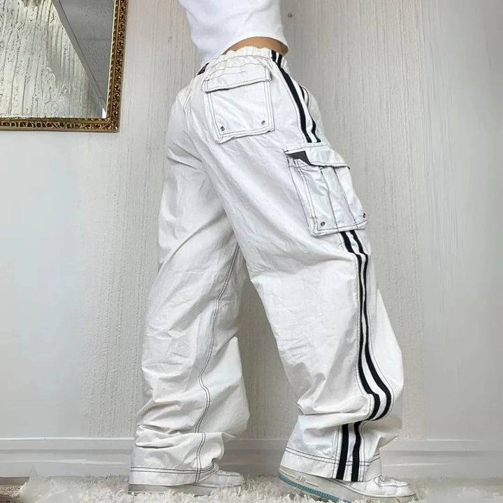 Women's Cargo Pants with Side Stripe & Pockets | Baggy Wide Leg
