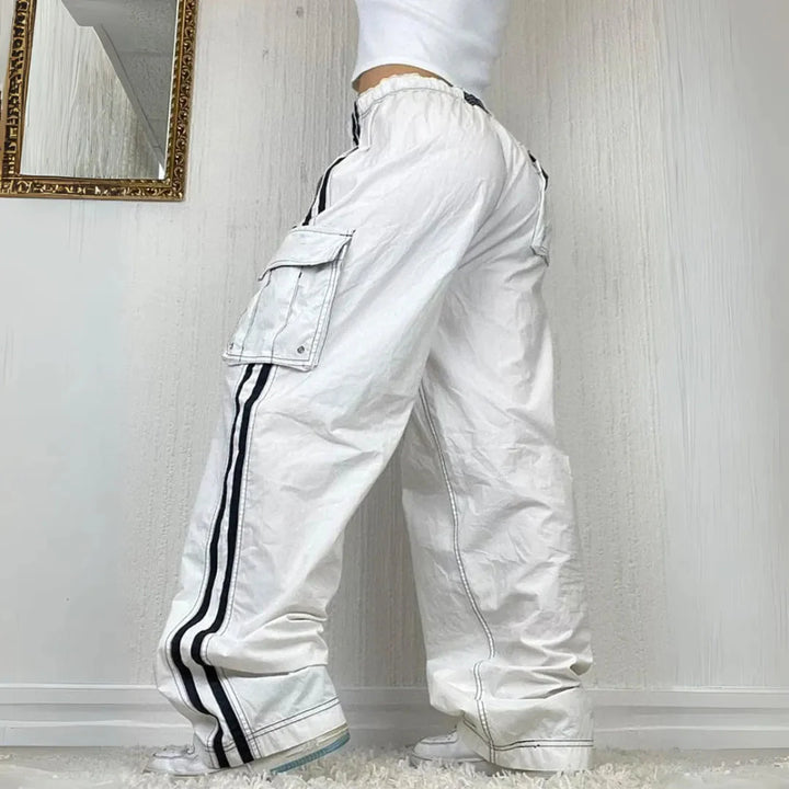 Women's Cargo Pants with Side Stripe & Pockets | Baggy Wide Leg