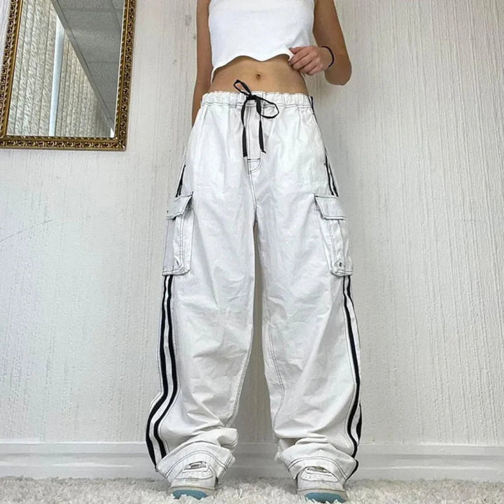 Women's Cargo Pants with Side Stripe & Pockets | Baggy Wide Leg
