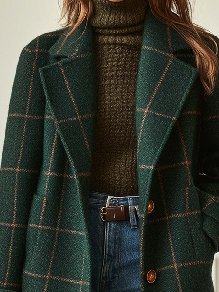 Women's Checkered Trench Coat with Lapel | Long