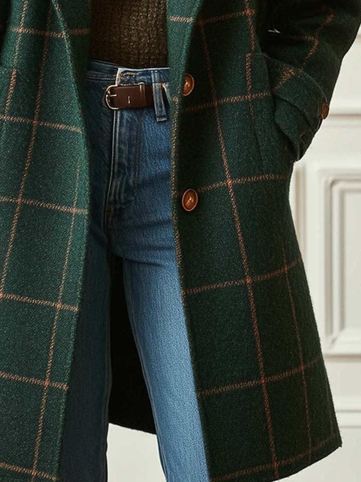 Women's Checkered Trench Coat with Lapel | Long
