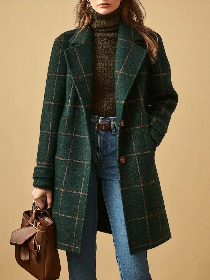 Women's Checkered Trench Coat with Lapel | Long