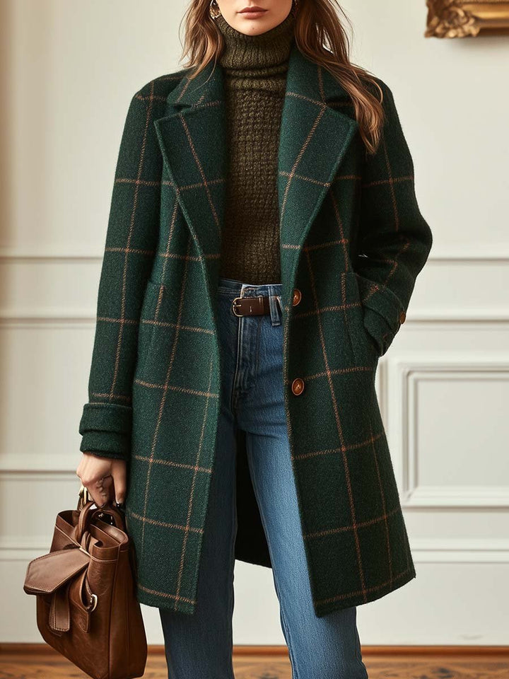 Women's Checkered Trench Coat with Lapel | Long