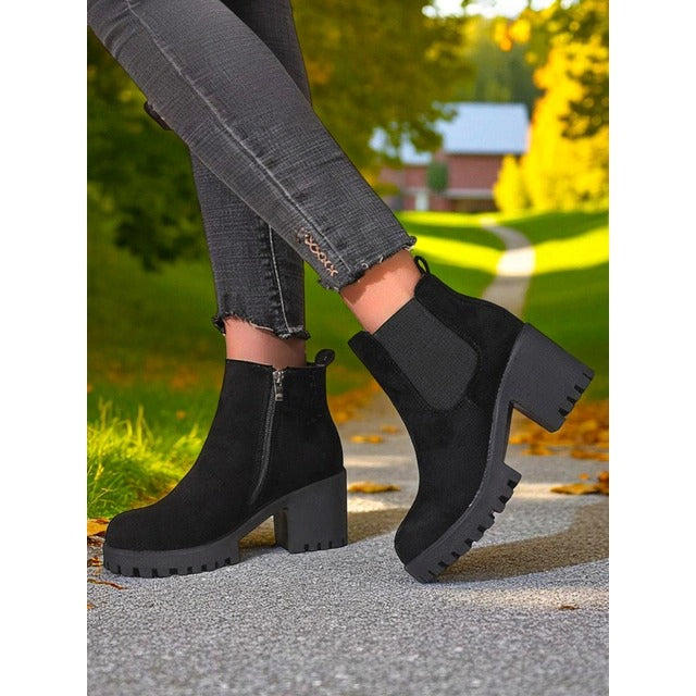 Women's Chelsea Ankle Boots with Block Heel & Platform | Side Zip