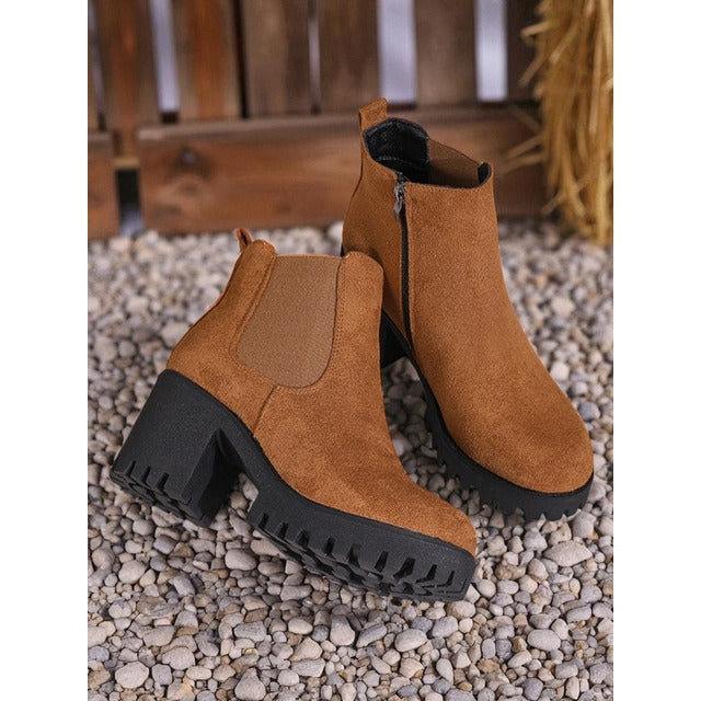 Women's Chelsea Ankle Boots with Block Heel & Platform | Side Zip