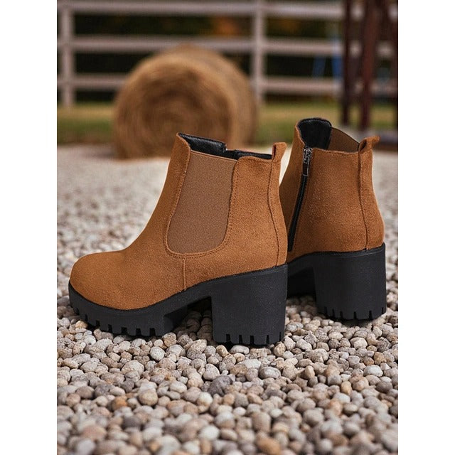 Women's Chelsea Ankle Boots with Block Heel & Platform | Side Zip