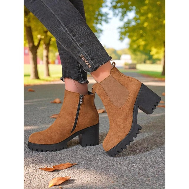 Women's Chelsea Ankle Boots with Block Heel & Platform | Side Zip