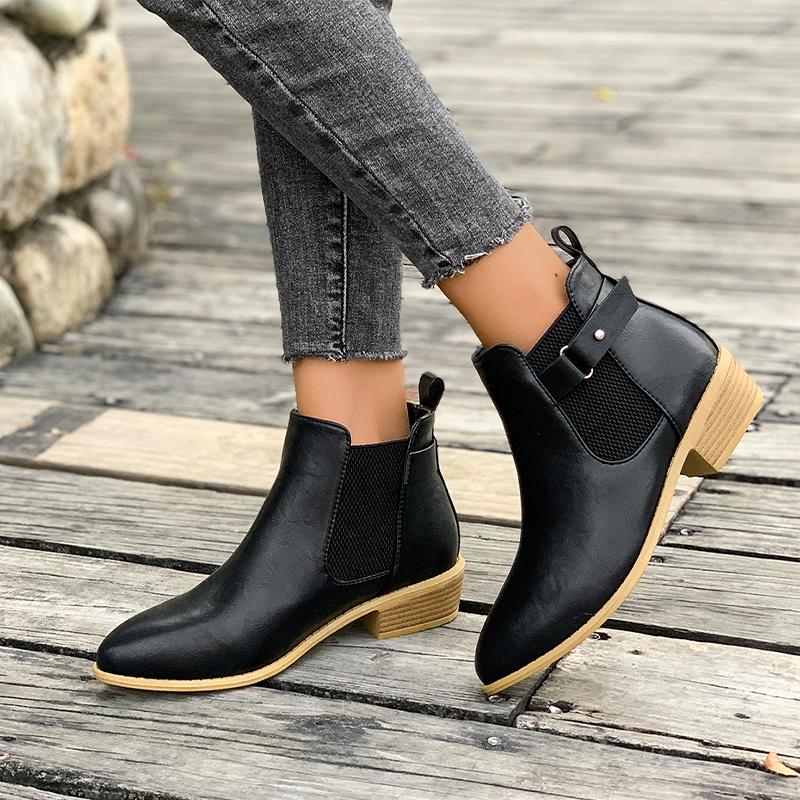 Women's Chelsea Ankle Boots with Buckle Strap | Block Heel