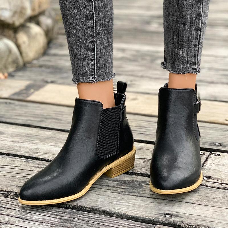 Women's Chelsea Ankle Boots with Buckle Strap | Block Heel