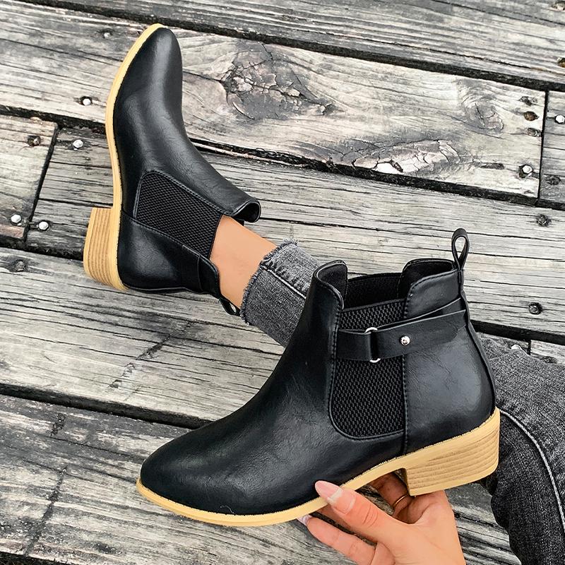 Women's Chelsea Ankle Boots with Buckle Strap | Block Heel