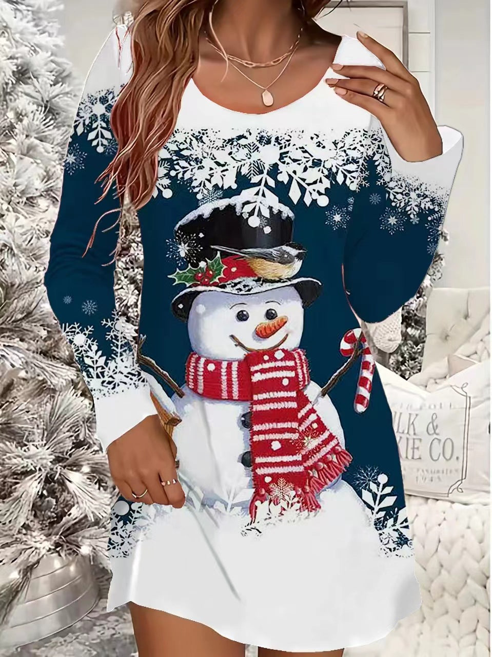 Women’s Christmas Dress with Snowman Print | Casual