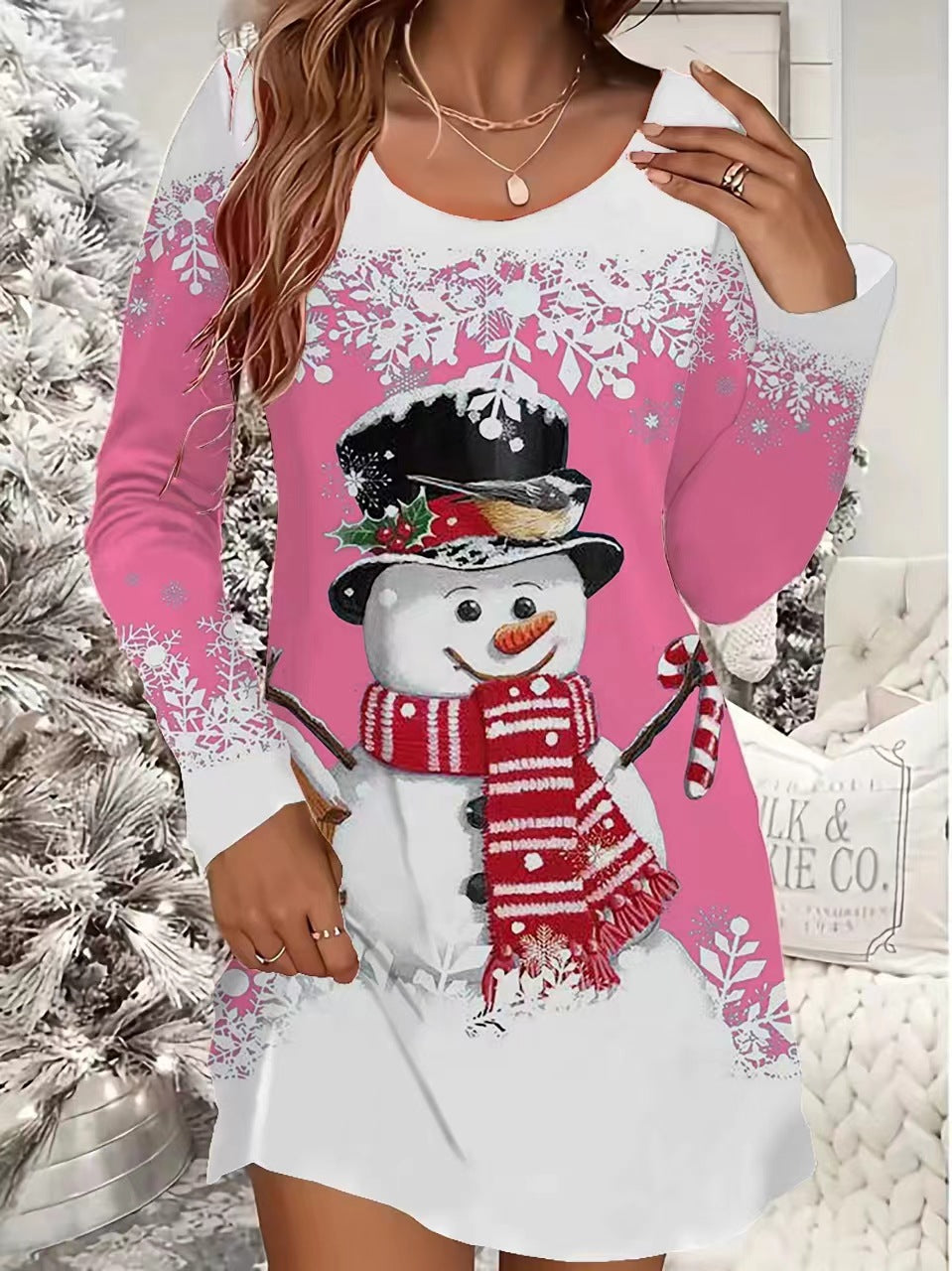 Women’s Christmas Dress with Snowman Print | Casual