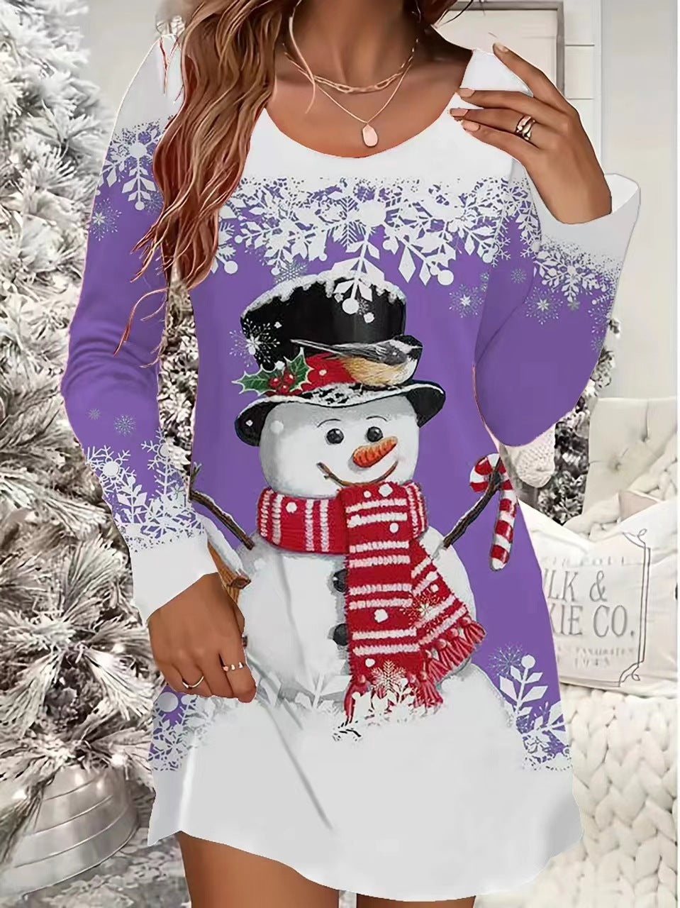Women’s Christmas Dress with Snowman Print | Casual