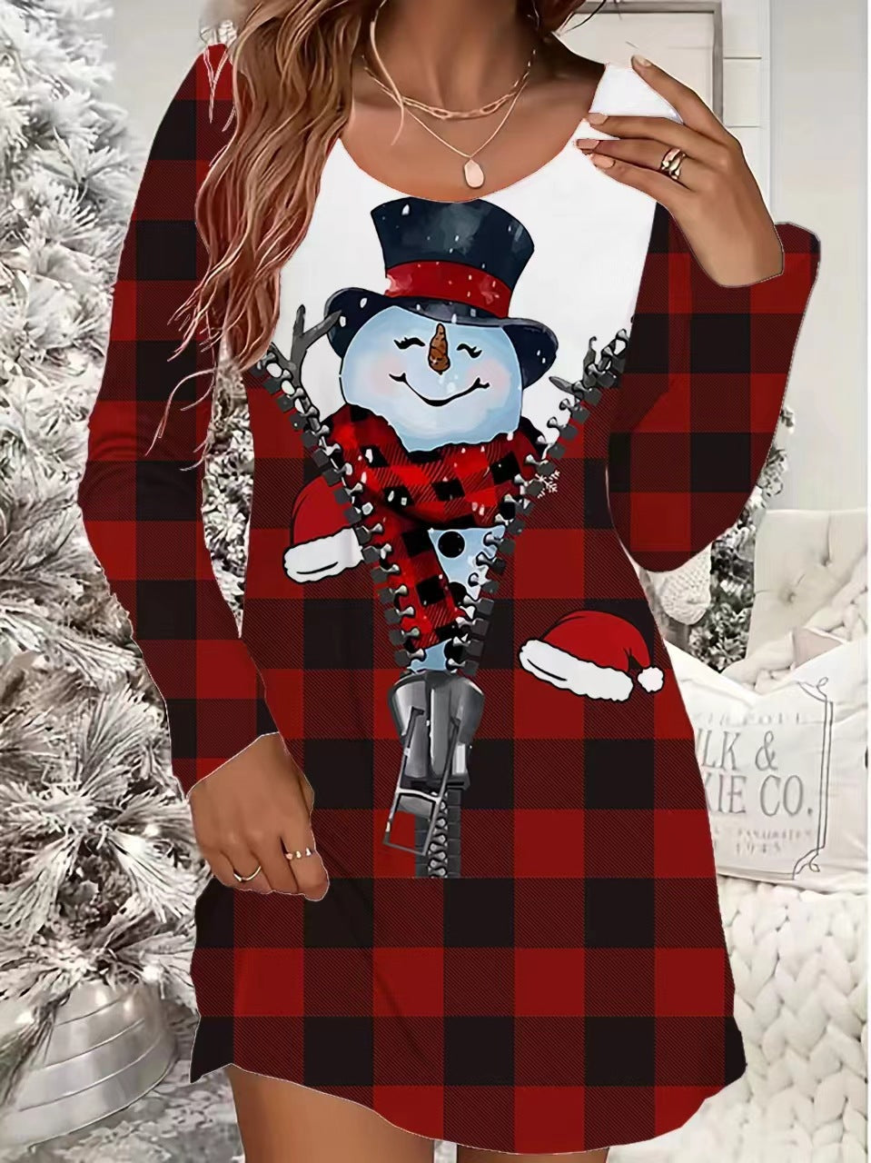 Women’s Christmas Dress with Snowman Print | Casual