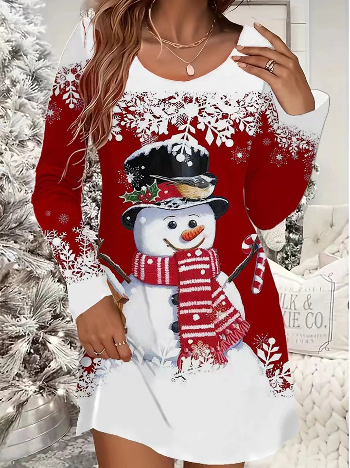 Women’s Christmas Dress with Snowman Print | Casual