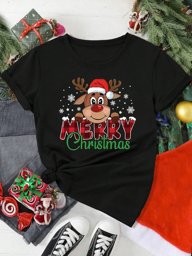 Women’s Christmas Shirt with Reindeer Print | Festive