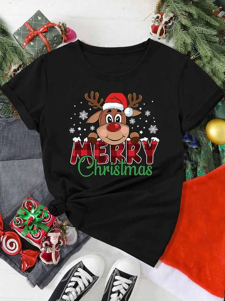 Women’s Christmas Shirt with Reindeer Print | Festive