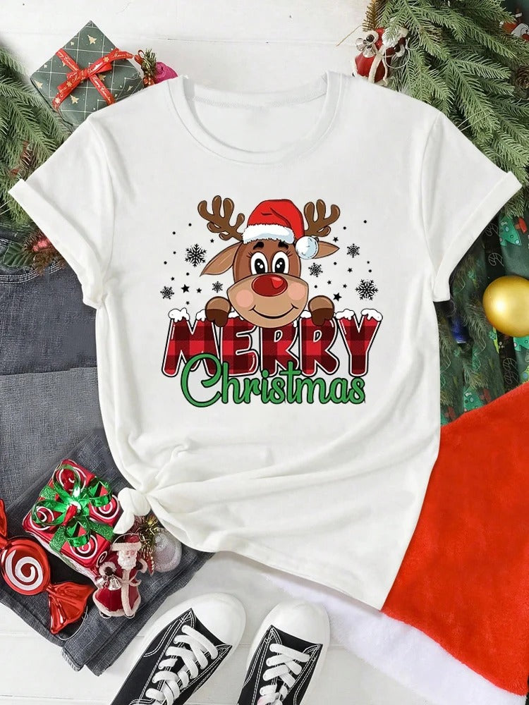 Women’s Christmas Shirt with Reindeer Print | Festive