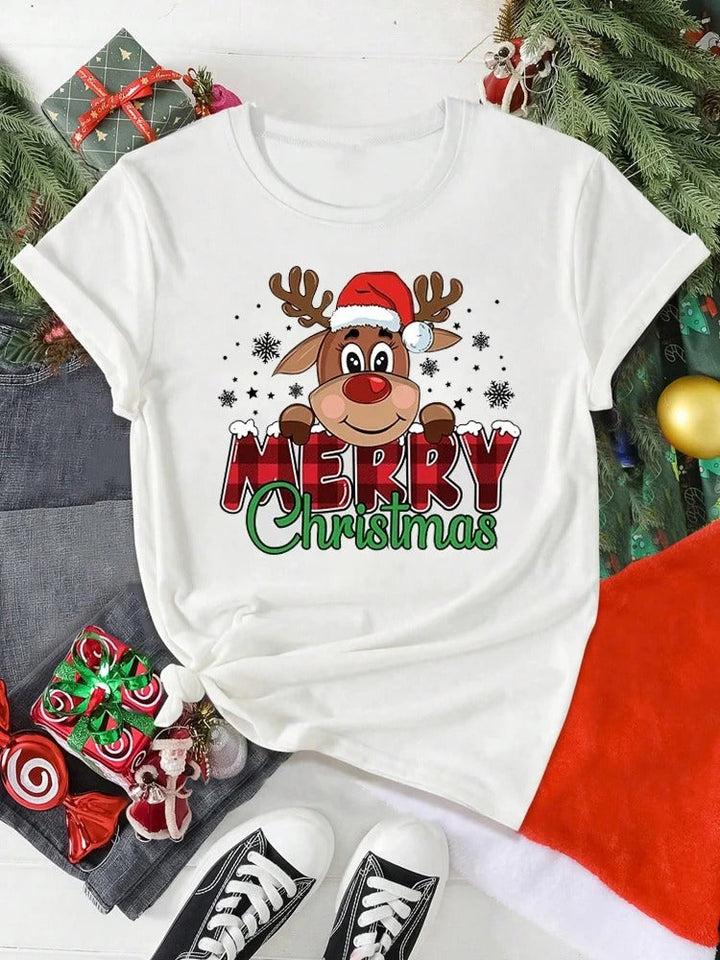 Women’s Christmas Shirt with Reindeer Print | Festive