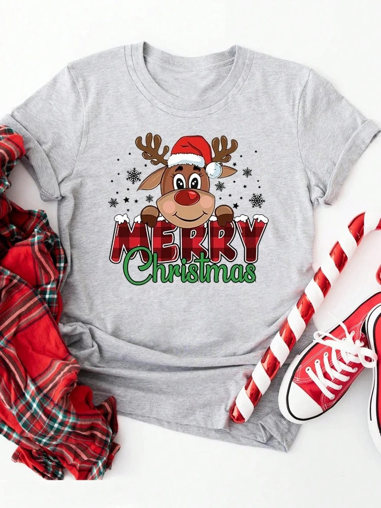 Women’s Christmas Shirt with Reindeer Print | Festive