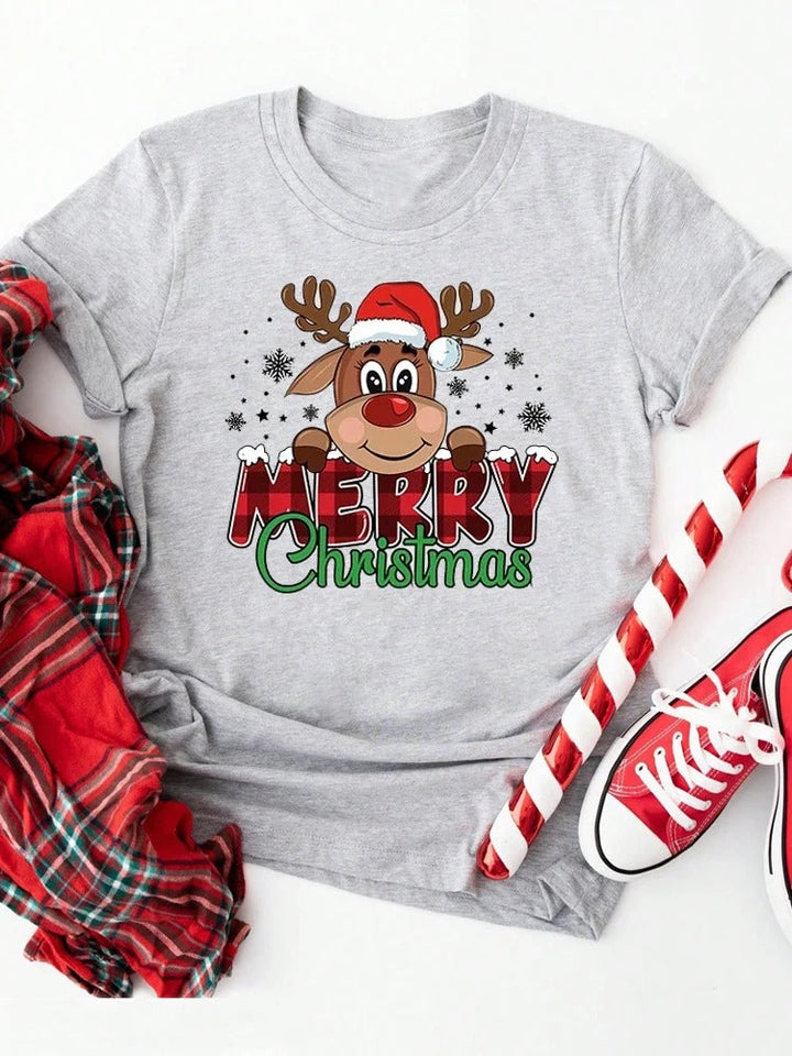 Women’s Christmas Shirt with Reindeer Print | Festive