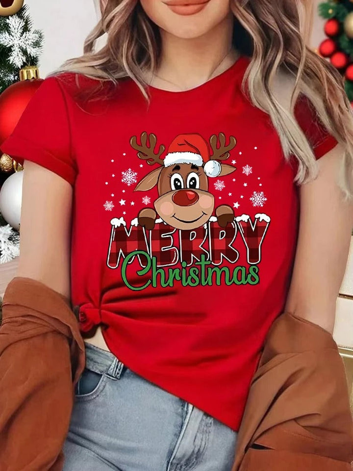 Women’s Christmas Shirt with Reindeer Print | Festive