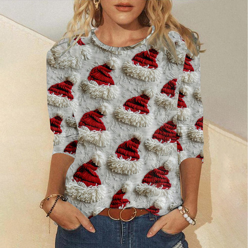 Women’s Christmas Shirt with Santa Hat Print | Festive