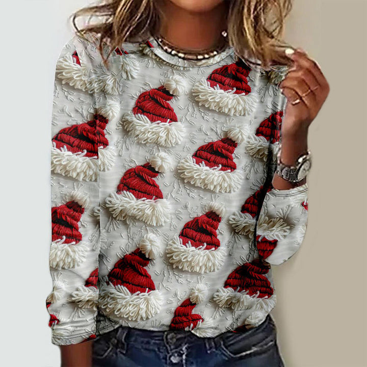 Women’s Christmas Shirt with Santa Hat Print | Festive