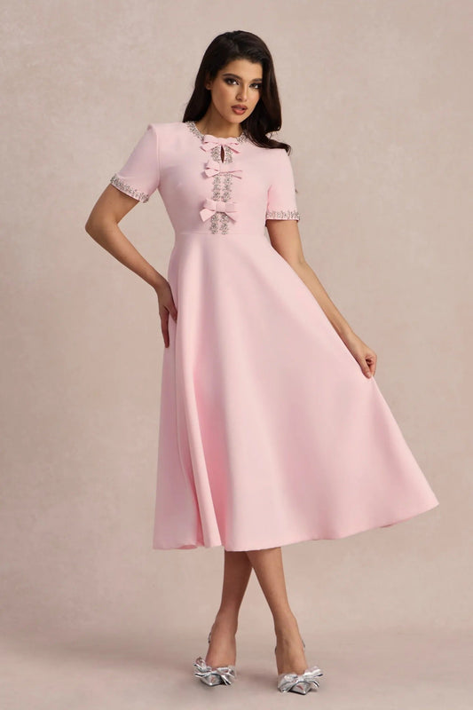 Women's Cocktail Dress Embellished Bow | Midi