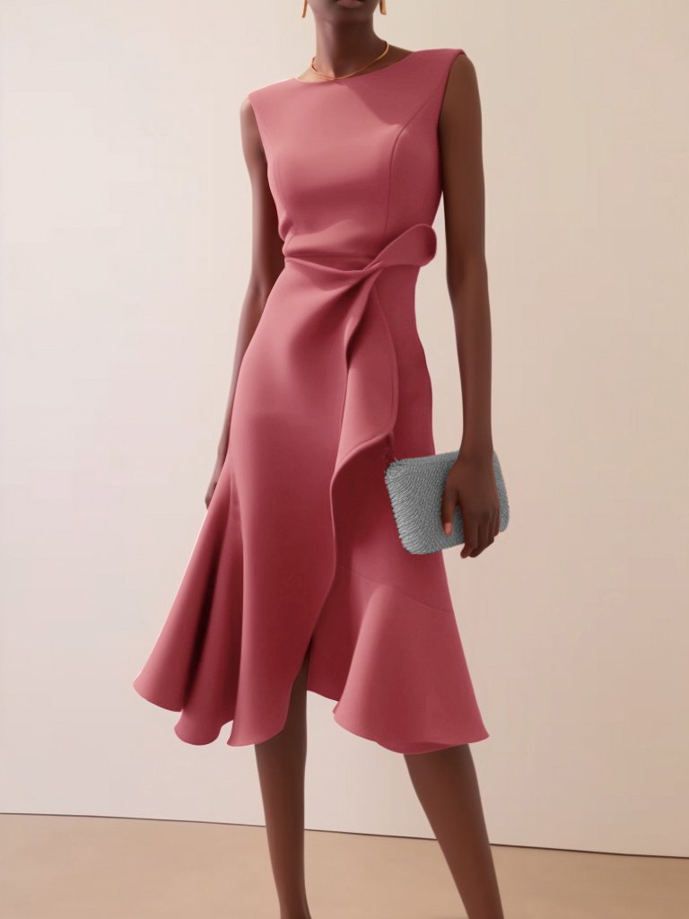 Women's Cocktail Dress Ruffle Detail | Midi