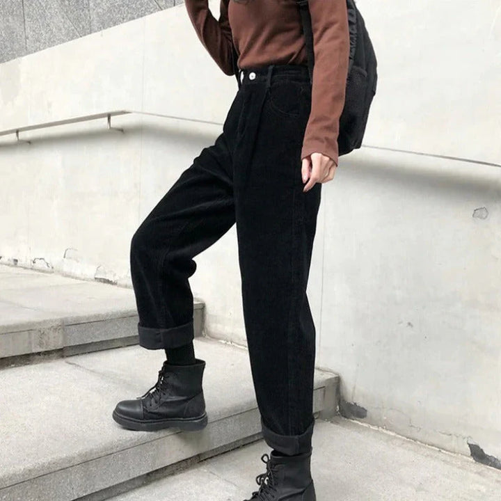 Women's Corduroy Pants with High Waist & Pockets | Straight Leg
