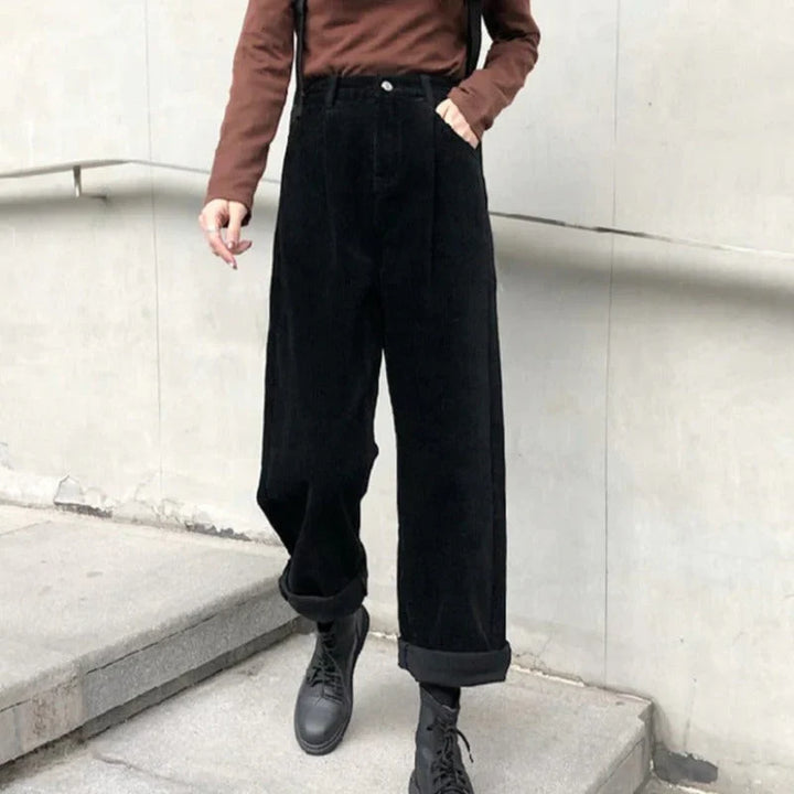 Women's Corduroy Pants with High Waist & Pockets | Straight Leg